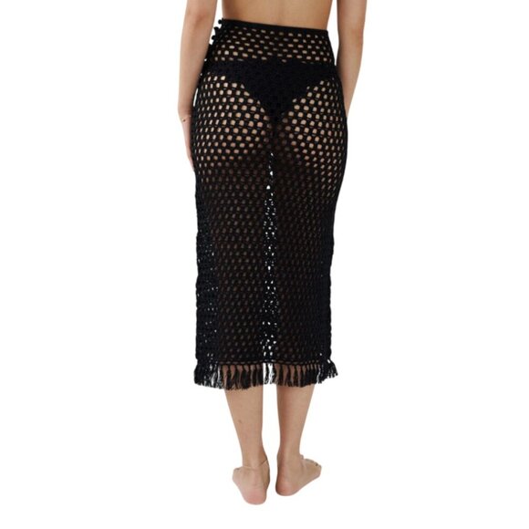 NWOT Marysia Crochet Maxi Skirt Cover Up Womens XXL Black Cotton Fringe Swim NEW - Picture 3 of 13